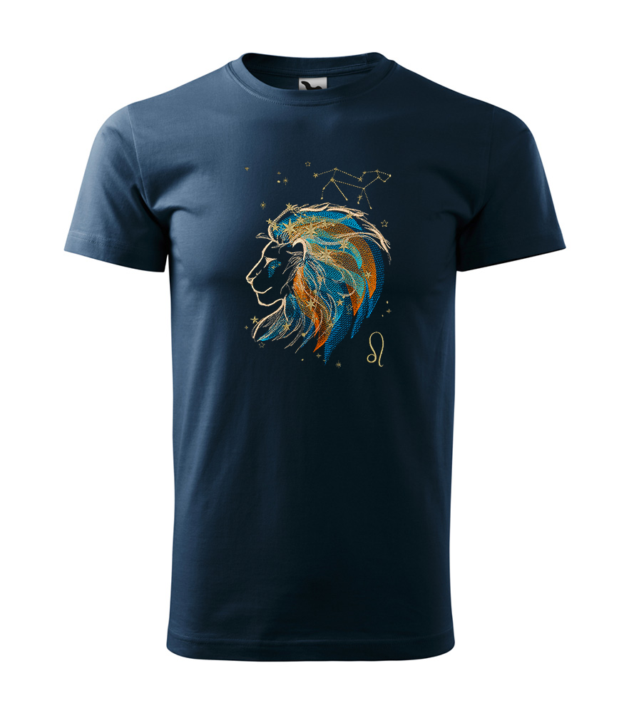 Vyšívané pánske tričko, vyšívaný dizajn znamenie zverokruhu LEV